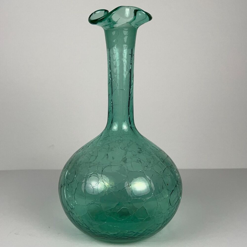 Vintage Blenko #37 Sea Green Crackle Glass Decanter Round Base Rough Pontil MCM - Picture 9 of 11
